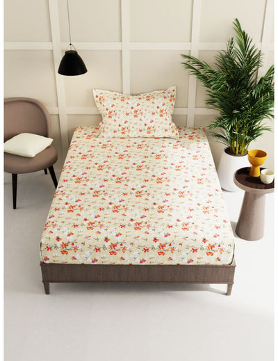 Extra Smooth Micro Single Bedsheet With 1 Pillow Cover <small> (floral-sand)</small>