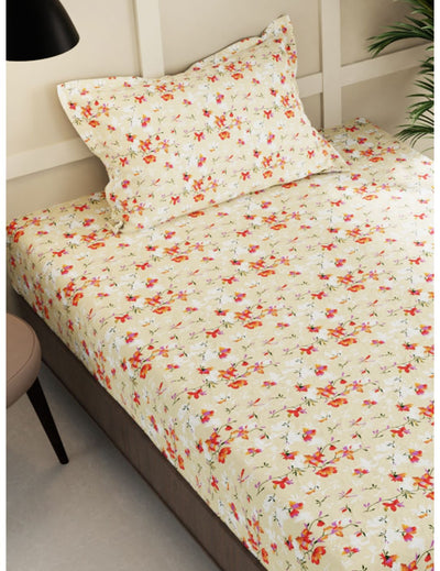 Extra Smooth Micro Single Bedsheet With 1 Pillow Cover <small> (floral-sand)</small>