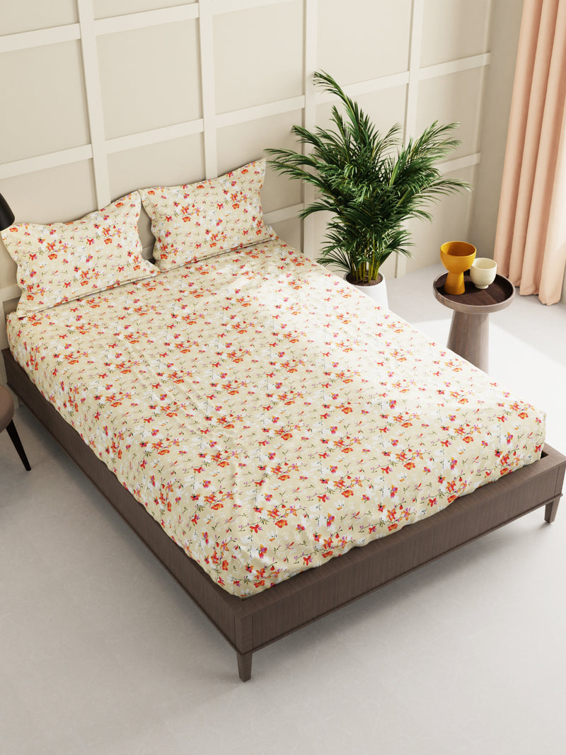 Extra Smooth Micro Double Bedsheet With 2 Pillow Covers <small> (floral-sand)</small>
