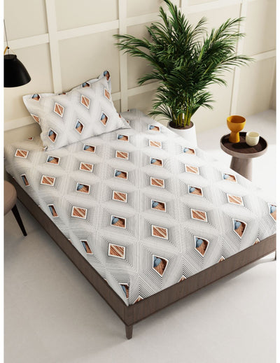 Extra Smooth Micro Single Bedsheet With 1 Pillow Cover <small> (geometric-black/white)</small>