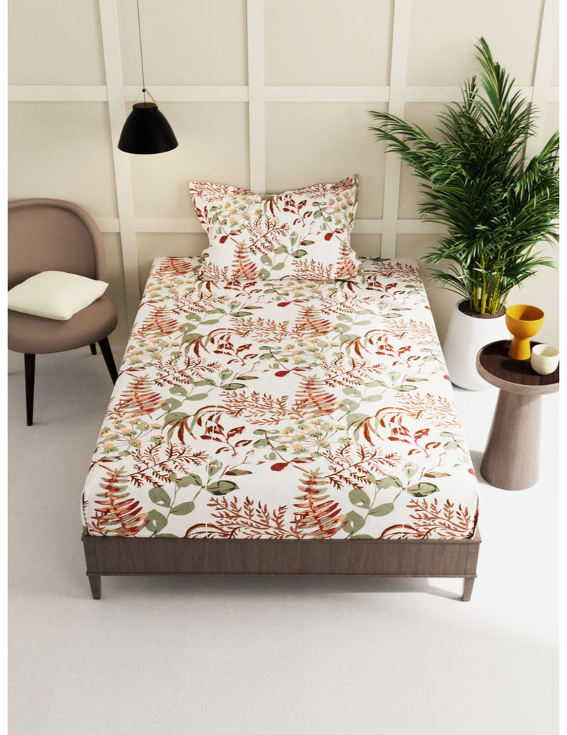 Extra Smooth Micro Single Bedsheet With 1 Pillow Cover <small> (floral-sage)</small>