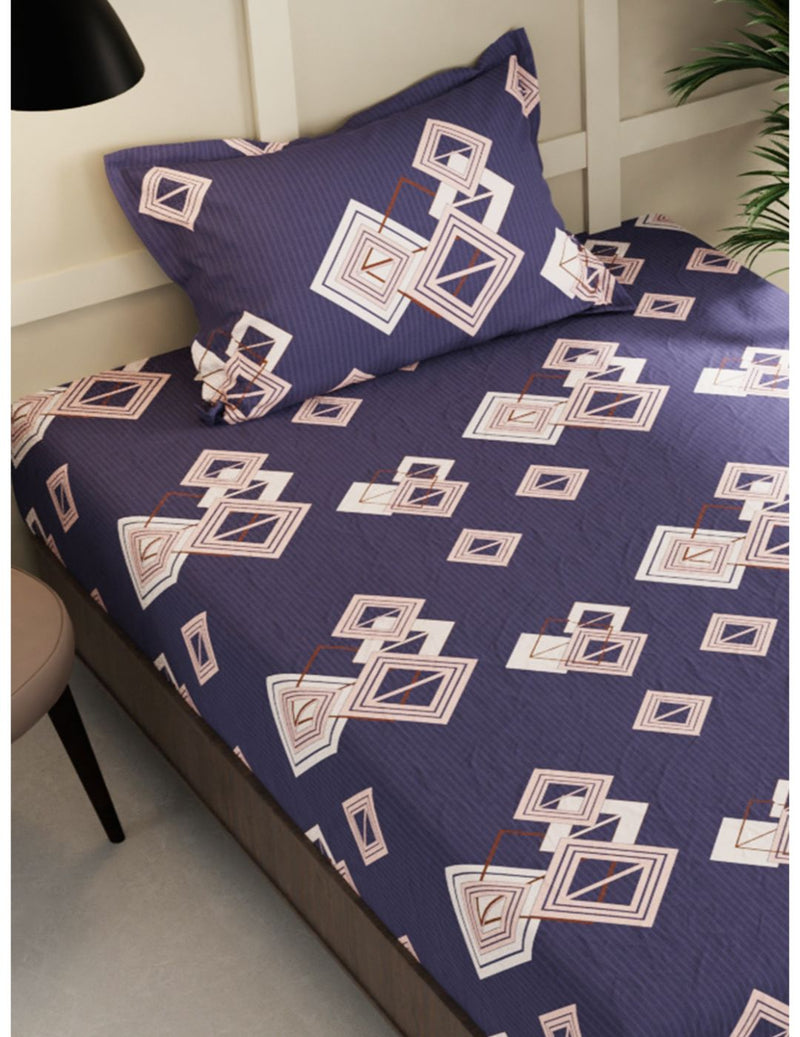 Extra Smooth Micro Single Bedsheet With 1 Pillow Cover <small> (geometric-slate/multi)</small>