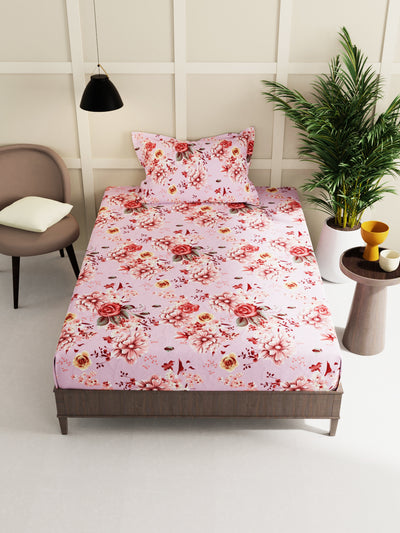 Extra Smooth Micro Single Bedsheet With 1 Pillow Cover <small> (floral-pink)</small>