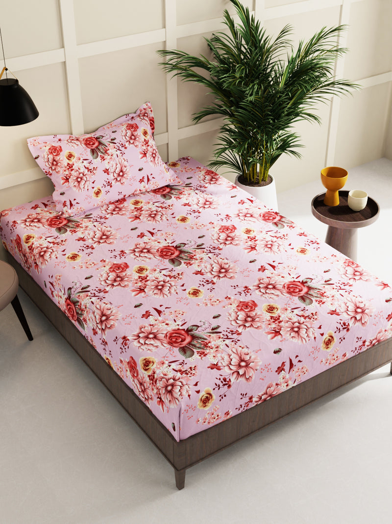 Extra Smooth Micro Single Bedsheet With 1 Pillow Cover <small> (floral-pink)</small>