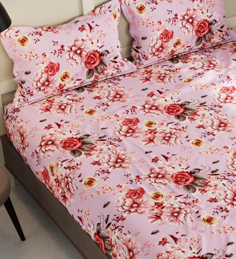 Extra Smooth Micro Double Bedsheet With 2 Pillow Covers + 2 Pillows <small> (floral-pnk)</small>