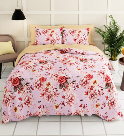 Extra Smooth Micro Double Bedsheet With 2 Pillow Covers + 2 Pillows <small> (floral-pnk)</small>