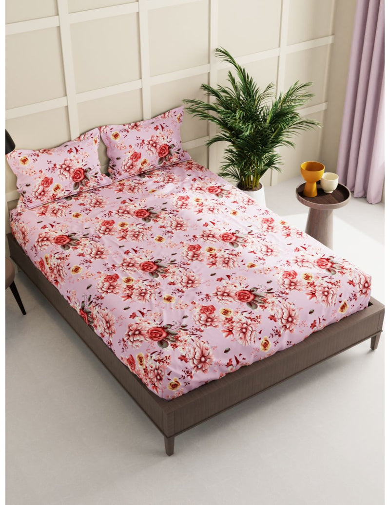 Extra Smooth Micro Double Bedsheet With 2 Pillow Covers <small> (floral-pink)</small>