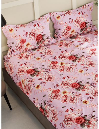 Extra Smooth Micro Double Bedsheet With 2 Pillow Covers <small> (floral-pink)</small>