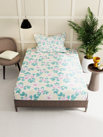 Extra Smooth Micro Single Bedsheet With 1 Pillow Cover <small> (floral-turq)</small>