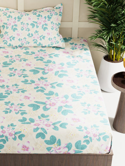 Extra Smooth Micro Single Bedsheet With 1 Pillow Cover <small> (floral-turq)</small>