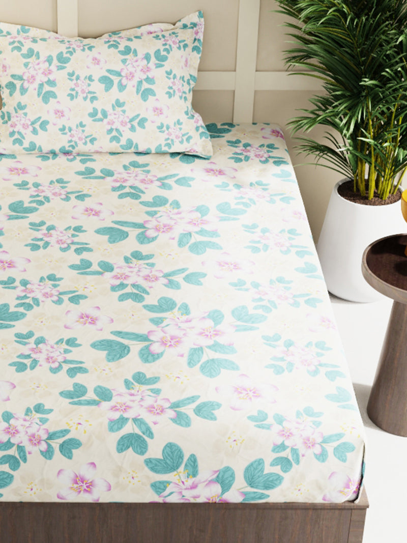 Extra Smooth Micro Single Bedsheet With 1 Pillow Cover <small> (floral-turq)</small>
