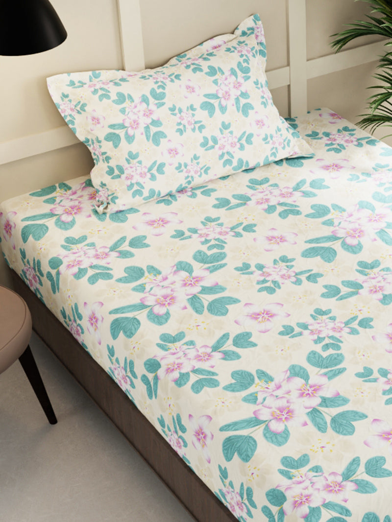 Extra Smooth Micro Single Bedsheet With 1 Pillow Cover <small> (floral-turq)</small>
