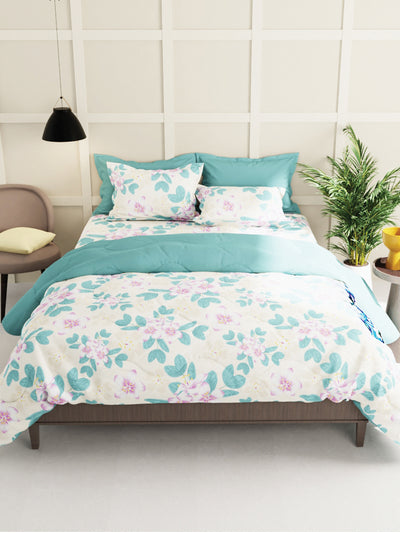 Extra Smooth Micro Single Bedsheet With 1 Pillow Cover <small> (floral-turq)</small>