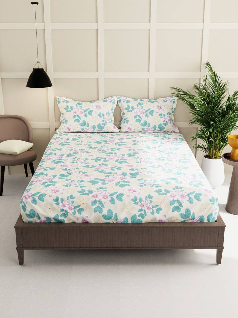 Extra Smooth Micro Double Bedsheet With 2 Pillow Covers <small> (floral-turq)</small>