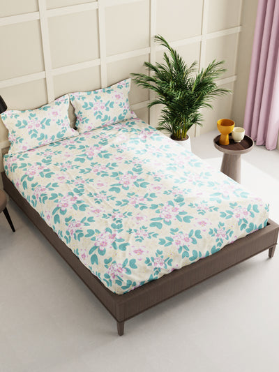 Extra Smooth Micro Double Bedsheet With 2 Pillow Covers <small> (floral-turq)</small>