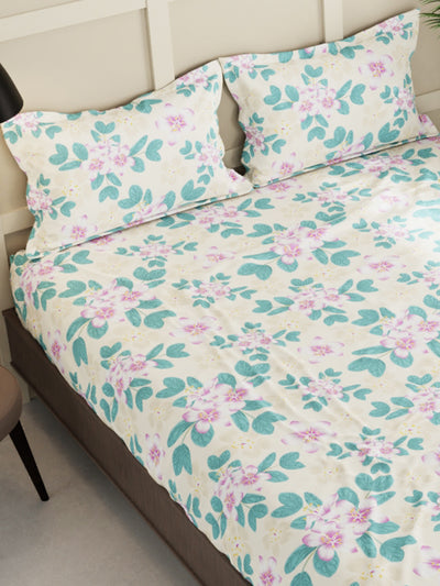 Extra Smooth Micro Double Bedsheet With 2 Pillow Covers <small> (floral-turq)</small>