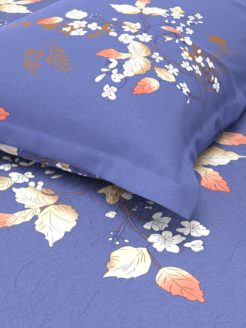 Extra Smooth Micro Single Bedsheet With 1 Pillow Cover <small> (floral-indigo)</small>