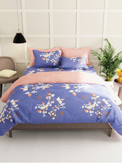 Extra Smooth Micro Single Bedsheet With 1 Pillow Cover <small> (floral-indigo)</small>