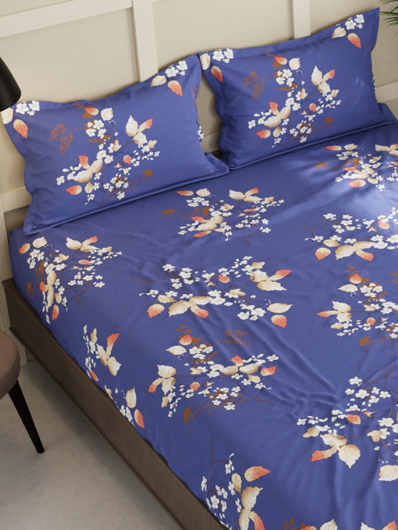 Extra Smooth Micro Double Bedsheet With 2 Pillow Covers <small> (floral-indigo)</small>
