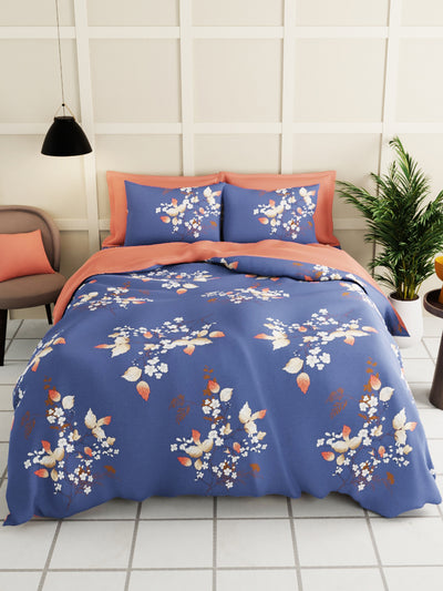 Extra Smooth Micro Double Bedsheet With 2 Pillow Covers <small> (floral-indigo)</small>