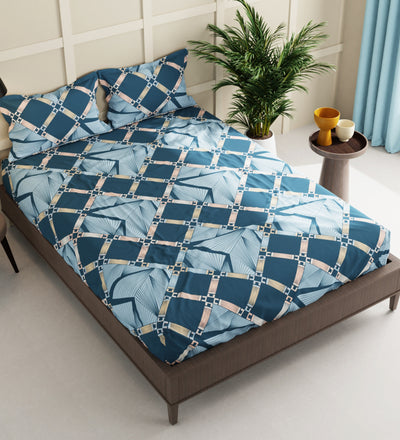 Extra Smooth Micro Double Bedsheet With 2 Pillow Covers <small> (geometric-blue)</small>