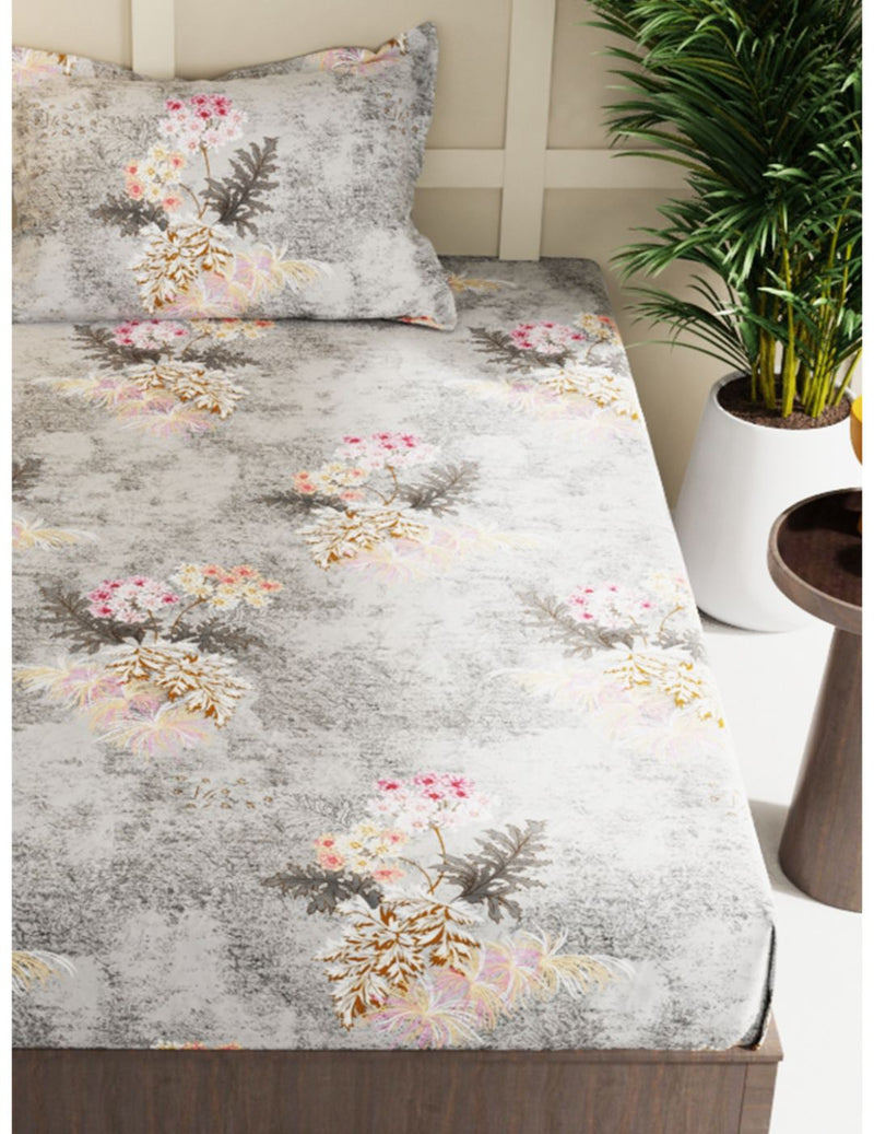 Extra Smooth Micro Single Bedsheet With 1 Pillow Cover <small> (floral-grey)</small>