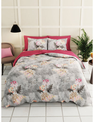 Extra Smooth Micro Single Bedsheet With 1 Pillow Cover <small> (floral-grey)</small>