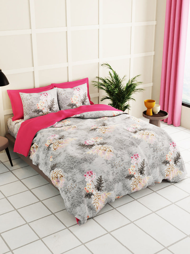 Extra Smooth Micro Double Bedsheet With 2 Pillow Covers <small> (floral-grey)</small>
