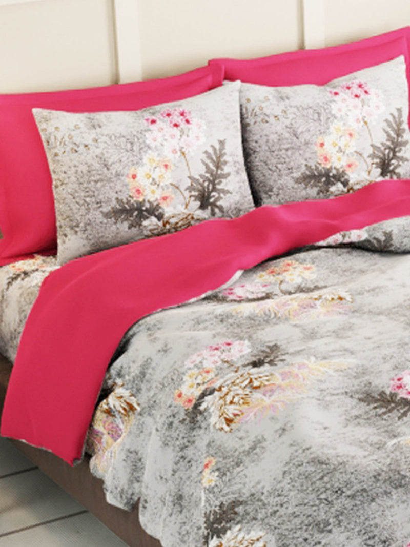 Extra Smooth Micro Double Bedsheet With 2 Pillow Covers <small> (floral-grey)</small>