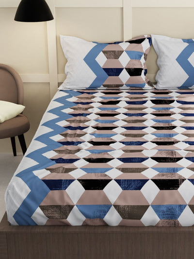 Extra Smooth Micro Double Bedsheet With 2 Pillow Covers <small> (geometric-brown/blue)</small>