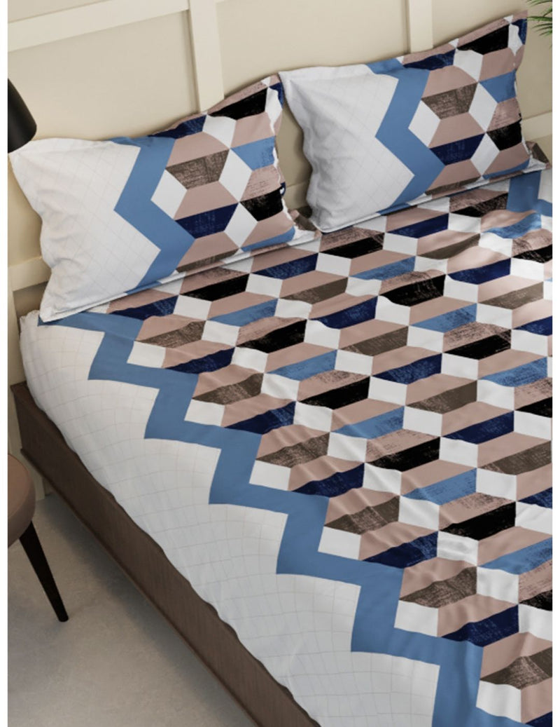 Extra Smooth Micro Double Bedsheet With 2 Pillow Covers <small> (geometric-brown/blue)</small>