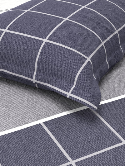 Extra Smooth Micro Single Bedsheet With 1 Pillow Cover <small> (checks-charcoal)</small>