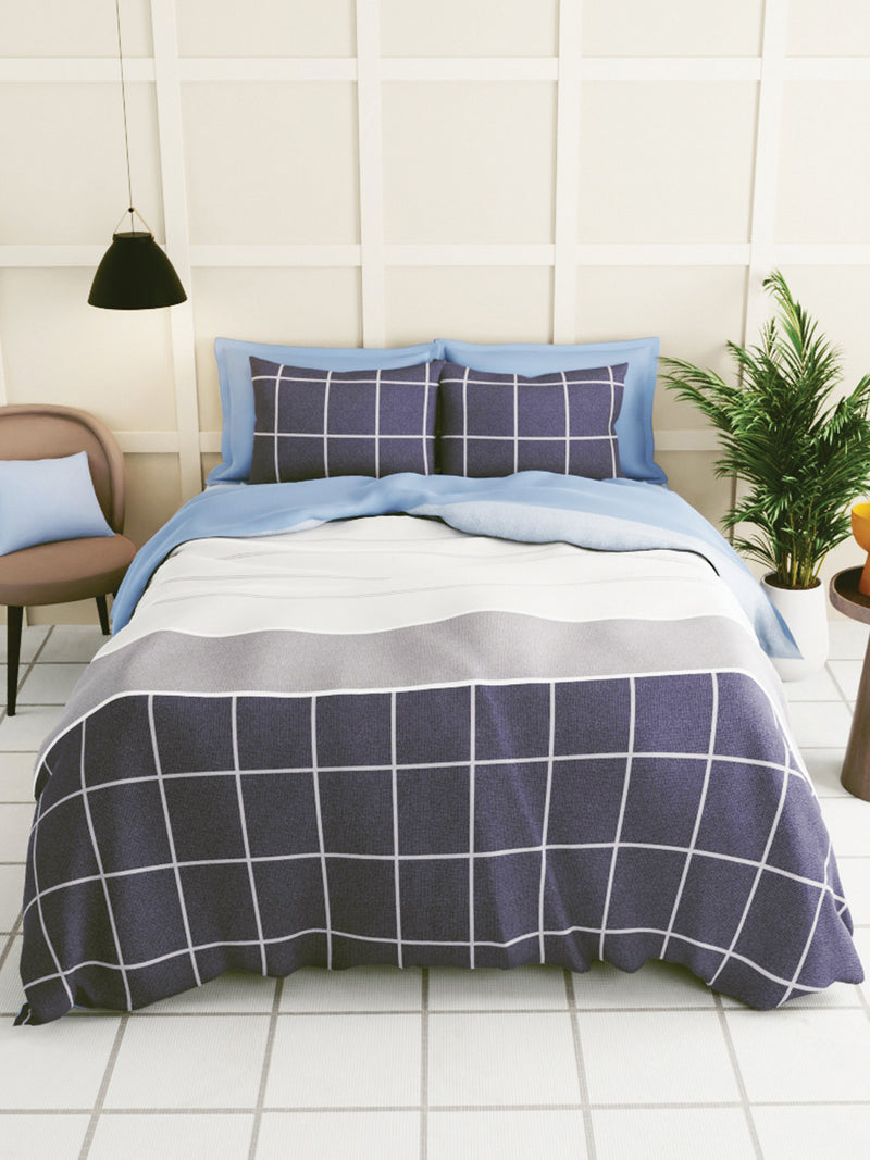 Extra Smooth Micro Single Bedsheet With 1 Pillow Cover <small> (checks-charcoal)</small>