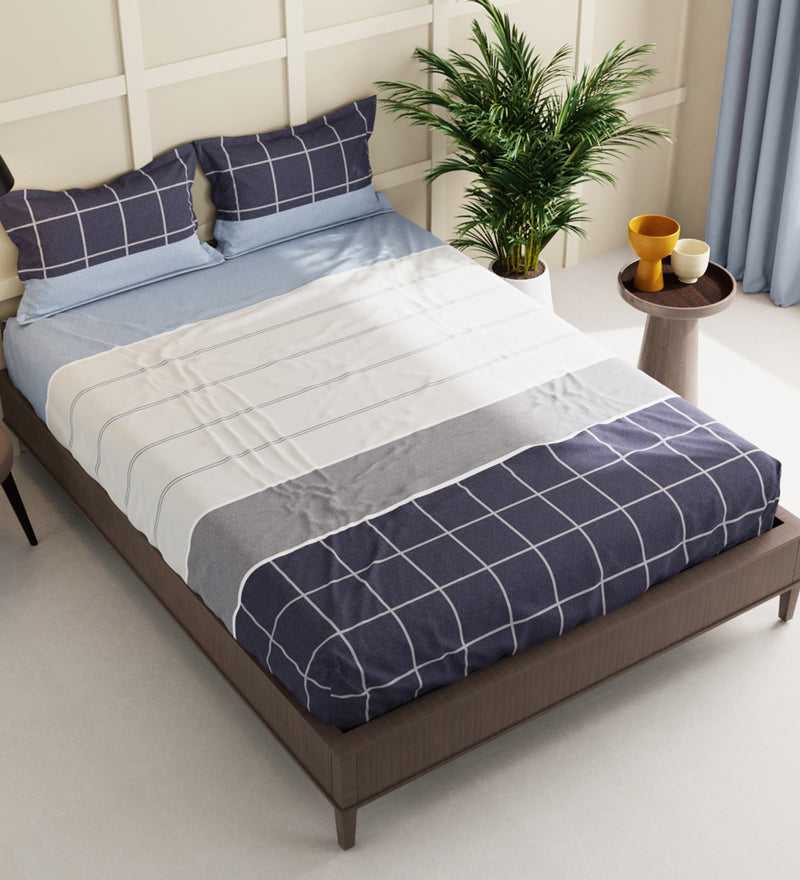 Extra Smooth Micro Double Bedsheet With 2 Pillow Covers + 2 Pillows <small> (checks-chrcl)</small>