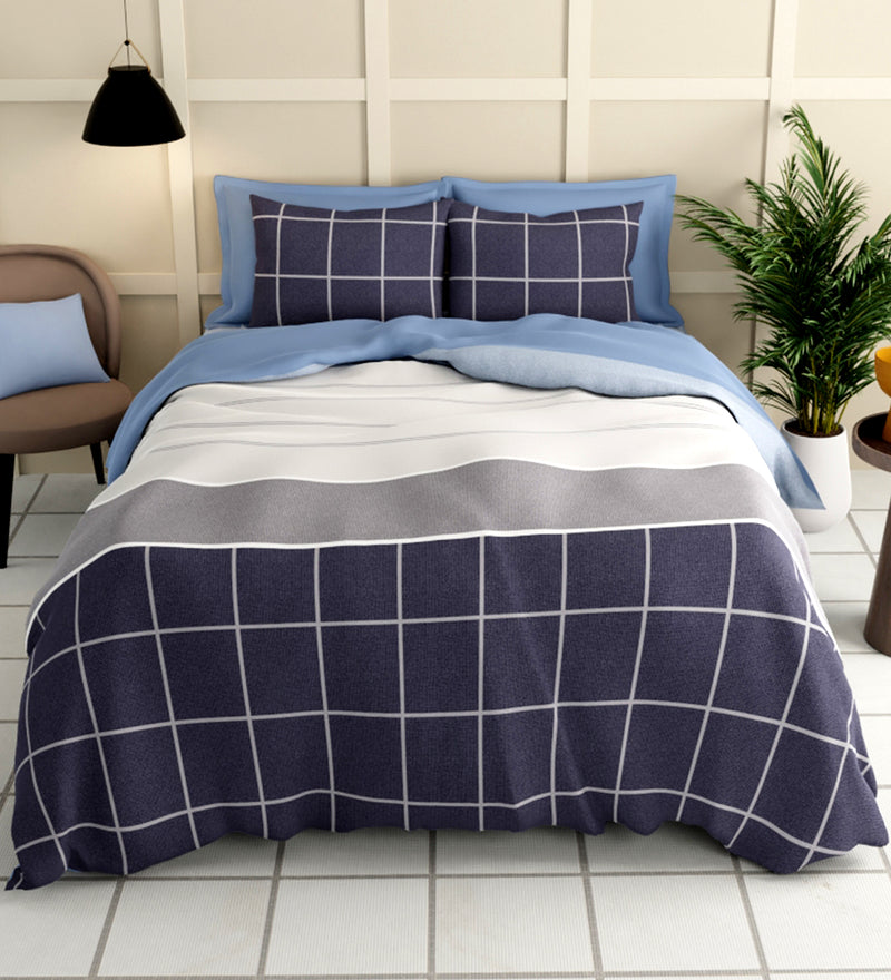 Extra Smooth Micro Double Bedsheet With 2 Pillow Covers + 2 Pillows <small> (checks-chrcl)</small>