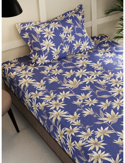 Extra Smooth Micro Single Bedsheet With 1 Pillow Cover <small> (floral-blue)</small>