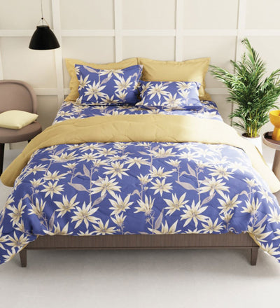 Extra Smooth Micro Double Bedsheet With 2 Pillow Covers + 2 Pillows <small> (floral-blue)</small>