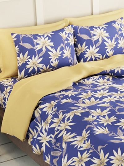 Extra Smooth Micro Double Bedsheet With 2 Pillow Covers <small> (floral-blue)</small>