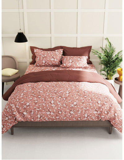 Extra Smooth Micro Single Bedsheet With 1 Pillow Cover <small> (floral-brick red)</small>