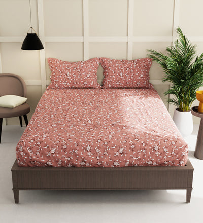 Extra Smooth Micro Double Bedsheet With 2 Pillow Covers <small> (floral-brick red)</small>