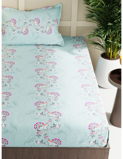 Extra Smooth Micro Single Bedsheet With 1 Pillow Cover <small> (floral-coastal green)</small>