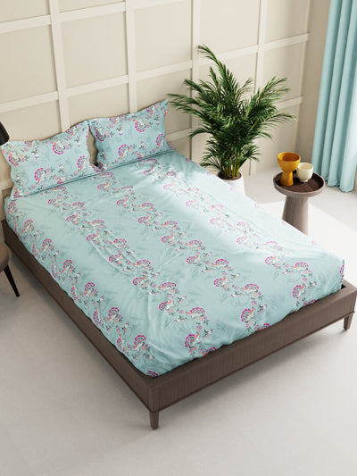 Extra Smooth Micro Double Bedsheet With 2 Pillow Covers <small> (floral-coastal green)</small>