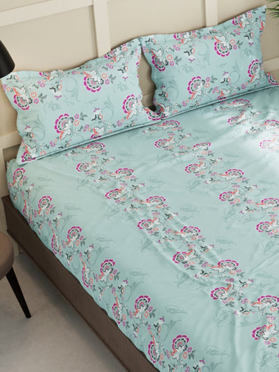Extra Smooth Micro Double Bedsheet With 2 Pillow Covers <small> (floral-coastal green)</small>