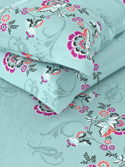 Extra Smooth Micro Double Bedsheet With 2 Pillow Covers <small> (floral-coastal green)</small>