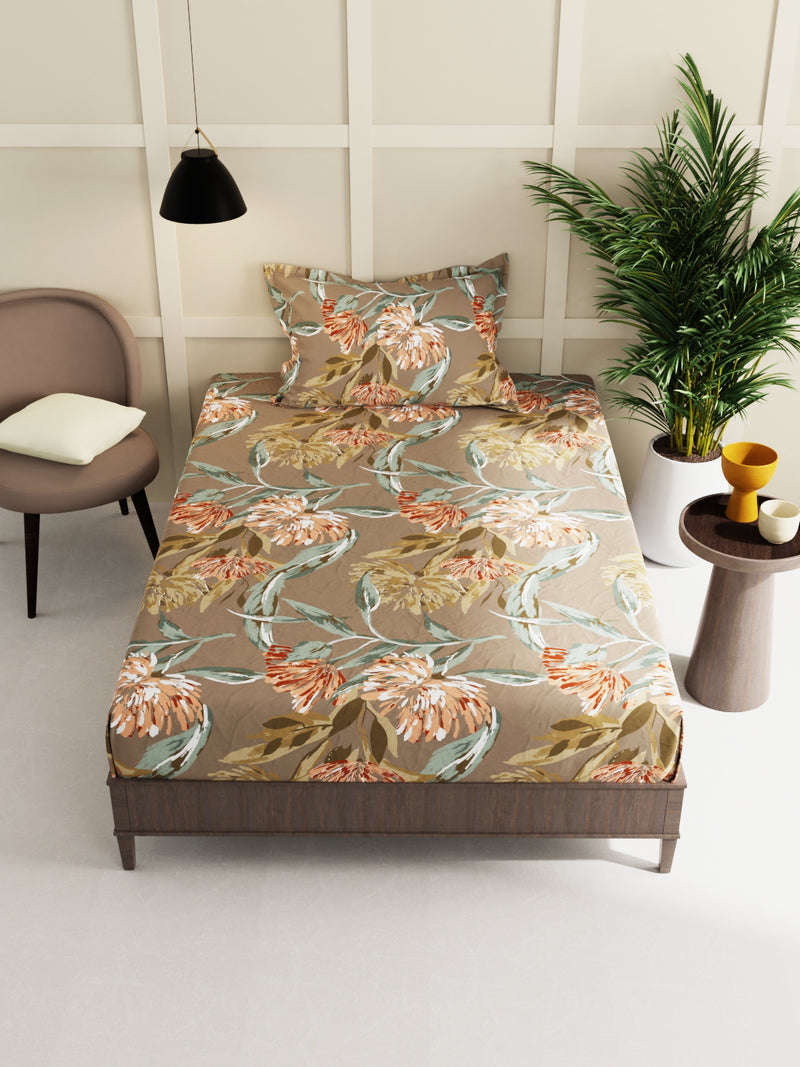 Extra Smooth Micro Single Bedsheet With 1 Pillow Cover <small> (floral-coffee/brown)</small>