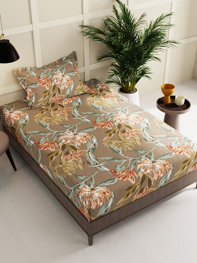 Extra Smooth Micro Single Bedsheet With 1 Pillow Cover <small> (floral-coffee/brown)</small>