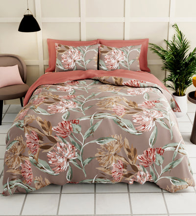 Extra Smooth Micro Double Bedsheet With 2 Pillow Covers + 2 Pillows <small> (floral-cof/brown)</small>