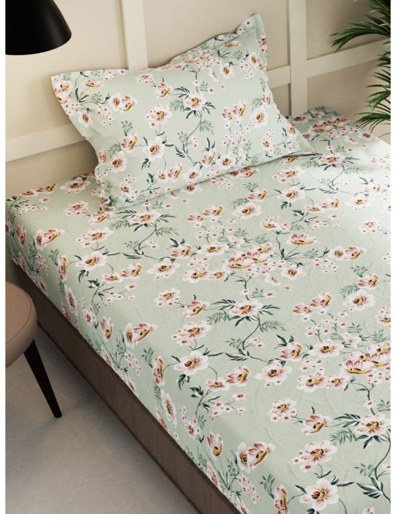Extra Smooth Micro Single Bedsheet With 1 Pillow Cover <small> (floral-mint)</small>