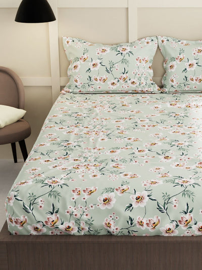 Extra Smooth Micro Double Bedsheet With 2 Pillow Covers <small> (floral-mint)</small>