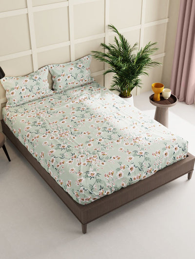 Extra Smooth Micro Double Bedsheet With 2 Pillow Covers <small> (floral-mint)</small>